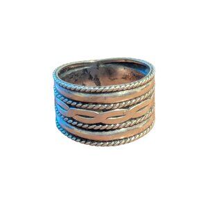 Silver Braid Ring Wicker Weave Rope Wave Estate Wedding Band‎ Tribal Boho